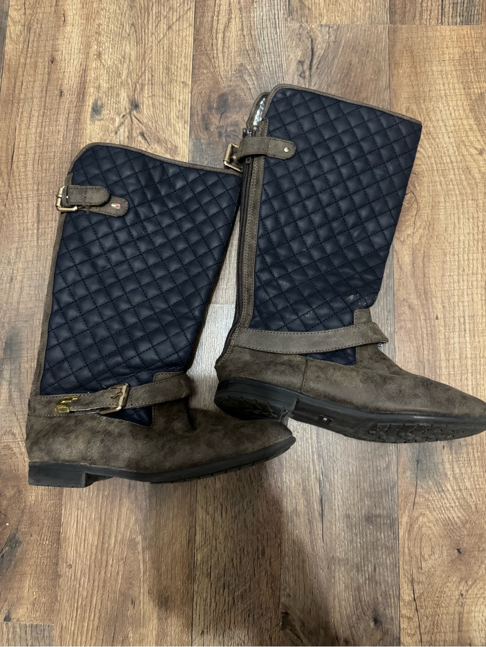 Tommy Hilfiger Quilted Navy Shaft with Brown Suede-Look Boot